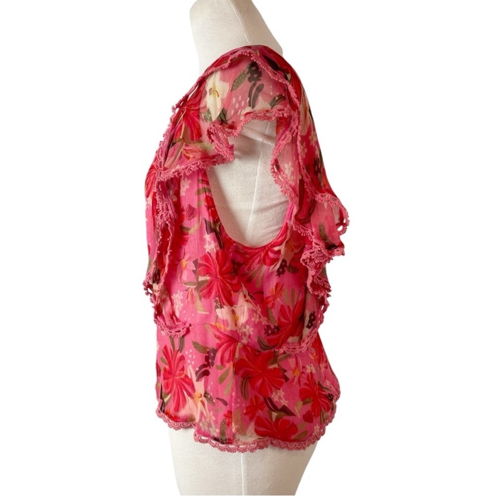 FARM Rio Pink Red Floral Ruffle Square-Neck Blouse - Picture 6 of 15